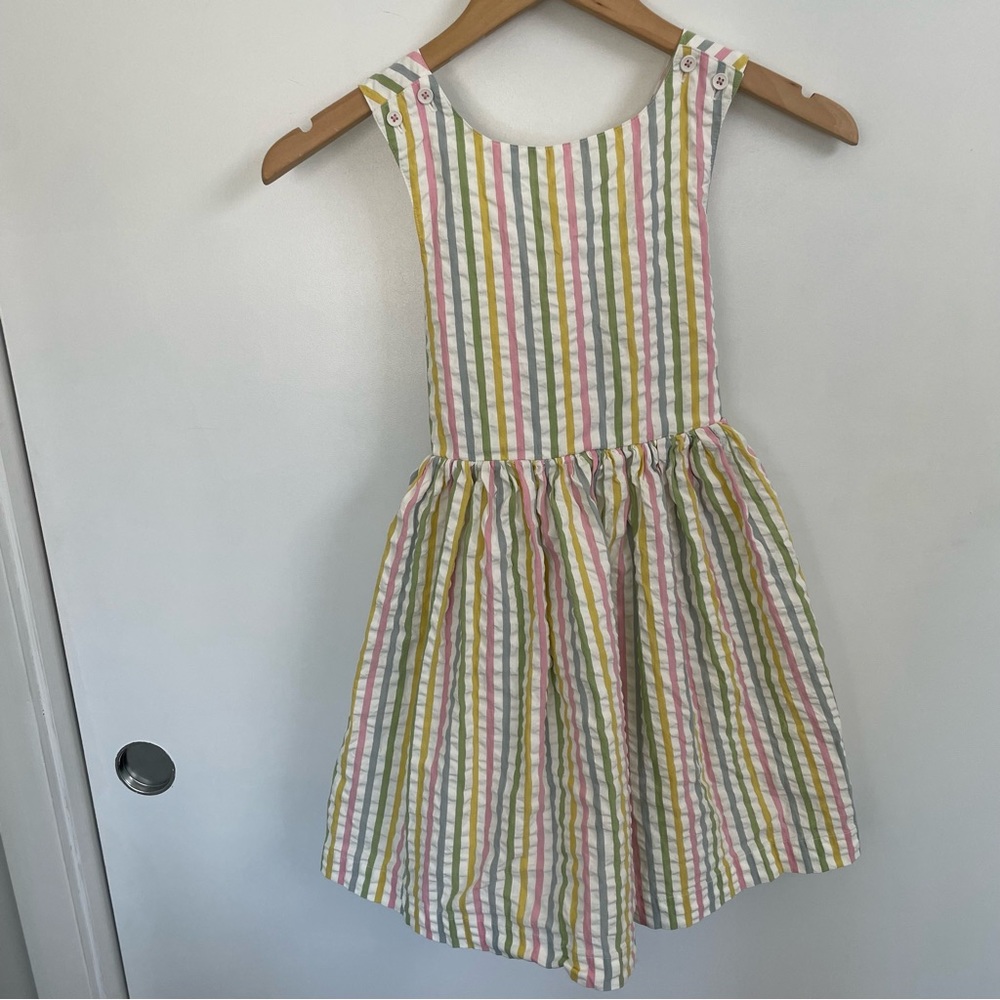 Mini Boden Seersucker Cross Back Rainbow Stripe Dress Size 8/9